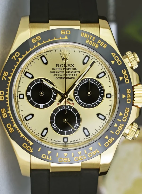 Sports Watches | Racing Professional Watches | Sant Blanc ROLEX 40mm 18kt Gold Daytona on Rubber Strap Champagne Paul Newman Model 116518LN