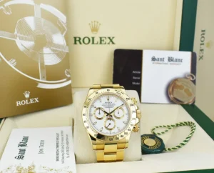Racing Professional Watches | Sant Blanc ROLEX 40mm 18kt Gold Daytona White Index Dial with Card & Tags Model 116528