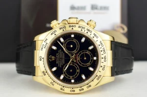 Racing Professional Watches | Sant Blanc ROLEX 40mm 18kt Gold DAYTONA Black Strap Black Index 116518