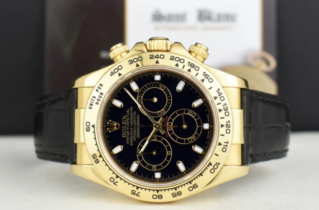 rolex_mm_kt_gold_daytona__3-2.webp Racing Professional Watches | Sant Blanc ROLEX 40mm 18kt Gold DAYTONA Black Strap Black Index 116518