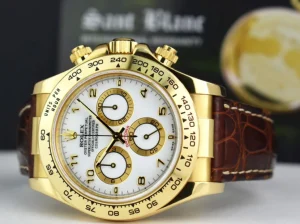 Racing Professional Watches | Sant Blanc ROLEX 40mm 18kt Gold Daytona White Arabic Dial Brown Strap Model 116518