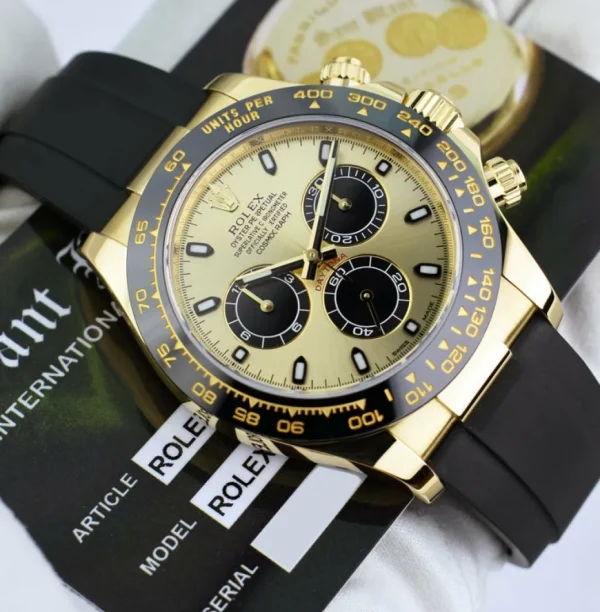 Sports Watches | Racing Professional Watches | Sant Blanc ROLEX 40mm 18kt Gold Daytona on Rubber Strap Champagne Paul Newman Model 116518LN