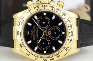 Racing Professional Watches | Sant Blanc ROLEX 40mm 18kt Gold DAYTONA Black Strap Black Index 116518