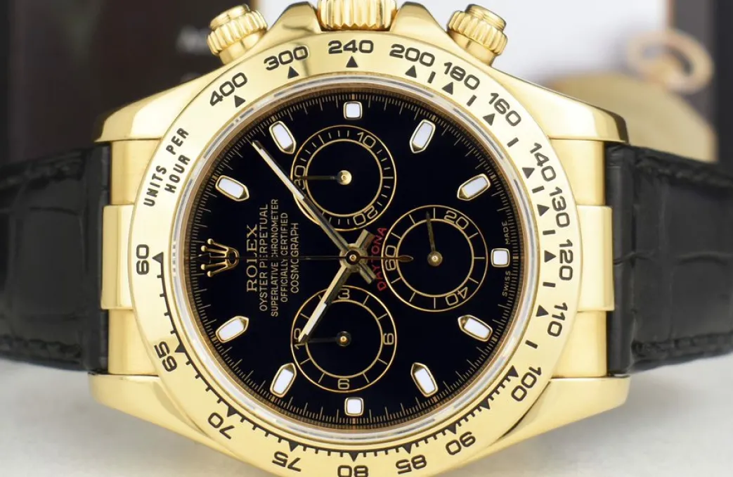 rolex_mm_kt_gold_daytona__5-2.webp Racing Professional Watches | Sant Blanc ROLEX 40mm 18kt Gold DAYTONA Black Strap Black Index 116518