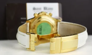 Men's Watches | Racing Professional Watches | Sant Blanc ROLEX 40mm 18kt Gold Daytona White Diamond Dial White Leather Strap Model 116518