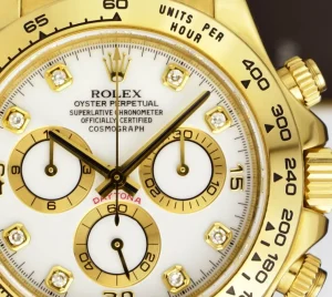 Men's Watches | Racing Professional Watches | Sant Blanc ROLEX 40mm 18kt Gold Daytona White Diamond Dial White Leather Strap Model 116518