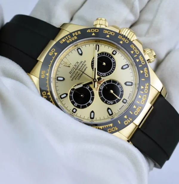 Sports Watches | Racing Professional Watches | Sant Blanc ROLEX 40mm 18kt Gold Daytona on Rubber Strap Champagne Paul Newman Model 116518LN