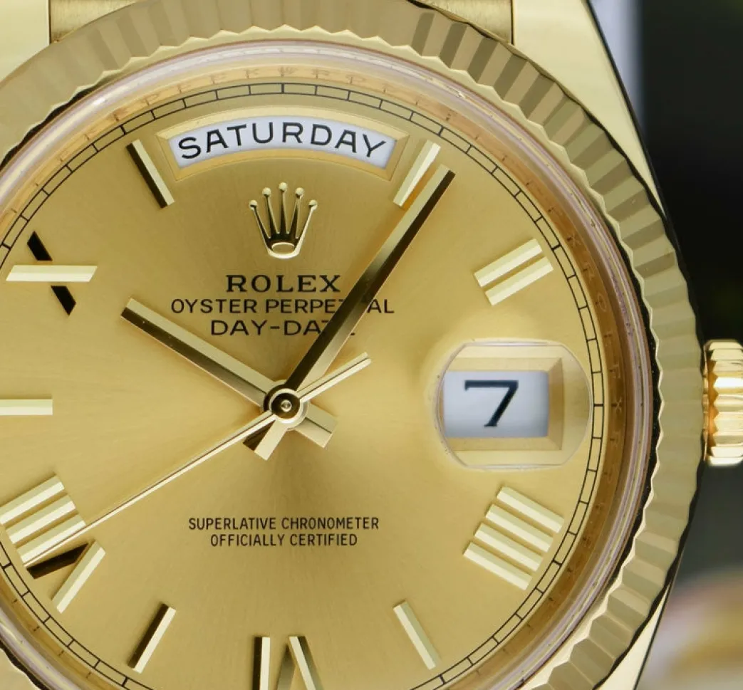 rolex_mm_kt_gold_presiden_10.webp President Dress Watches | Sant Blanc ROLEX 40mm 18kt Gold President Day Date 40 Champagne Roman Model 228238