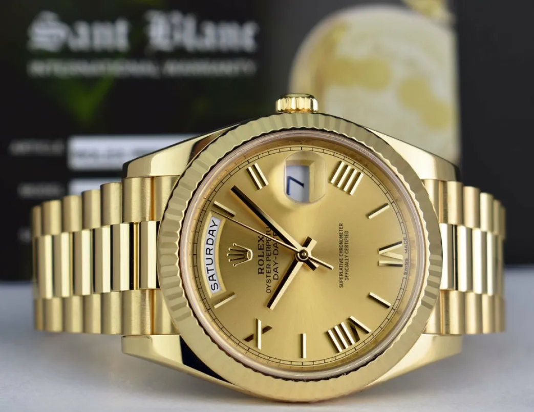 rolex_mm_kt_gold_presiden_11.webp President Dress Watches | Sant Blanc ROLEX 40mm 18kt Gold President Day Date 40 Champagne Roman Model 228238