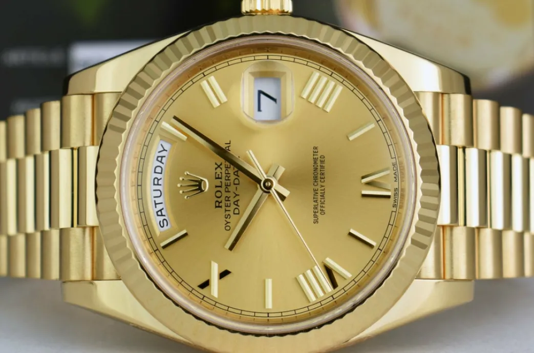 rolex_mm_kt_gold_presiden_4.webp President Dress Watches | Sant Blanc ROLEX 40mm 18kt Gold President Day Date 40 Champagne Roman Model 228238