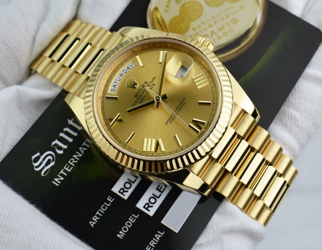 rolex_mm_kt_gold_presiden_5.webp President Dress Watches | Sant Blanc ROLEX 40mm 18kt Gold President Day Date 40 Champagne Roman Model 228238