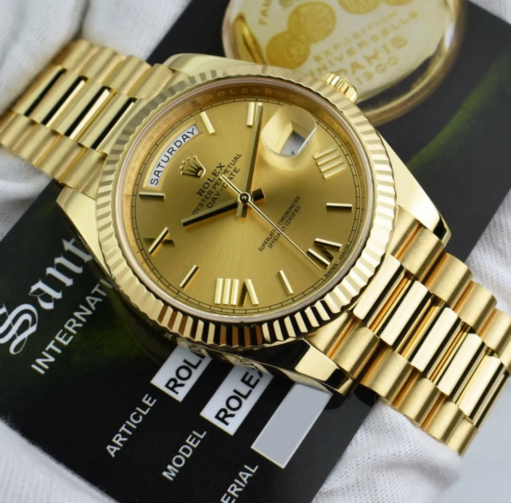 rolex_mm_kt_gold_presiden_7.webp President Dress Watches | Sant Blanc ROLEX 40mm 18kt Gold President Day Date 40 Champagne Roman Model 228238