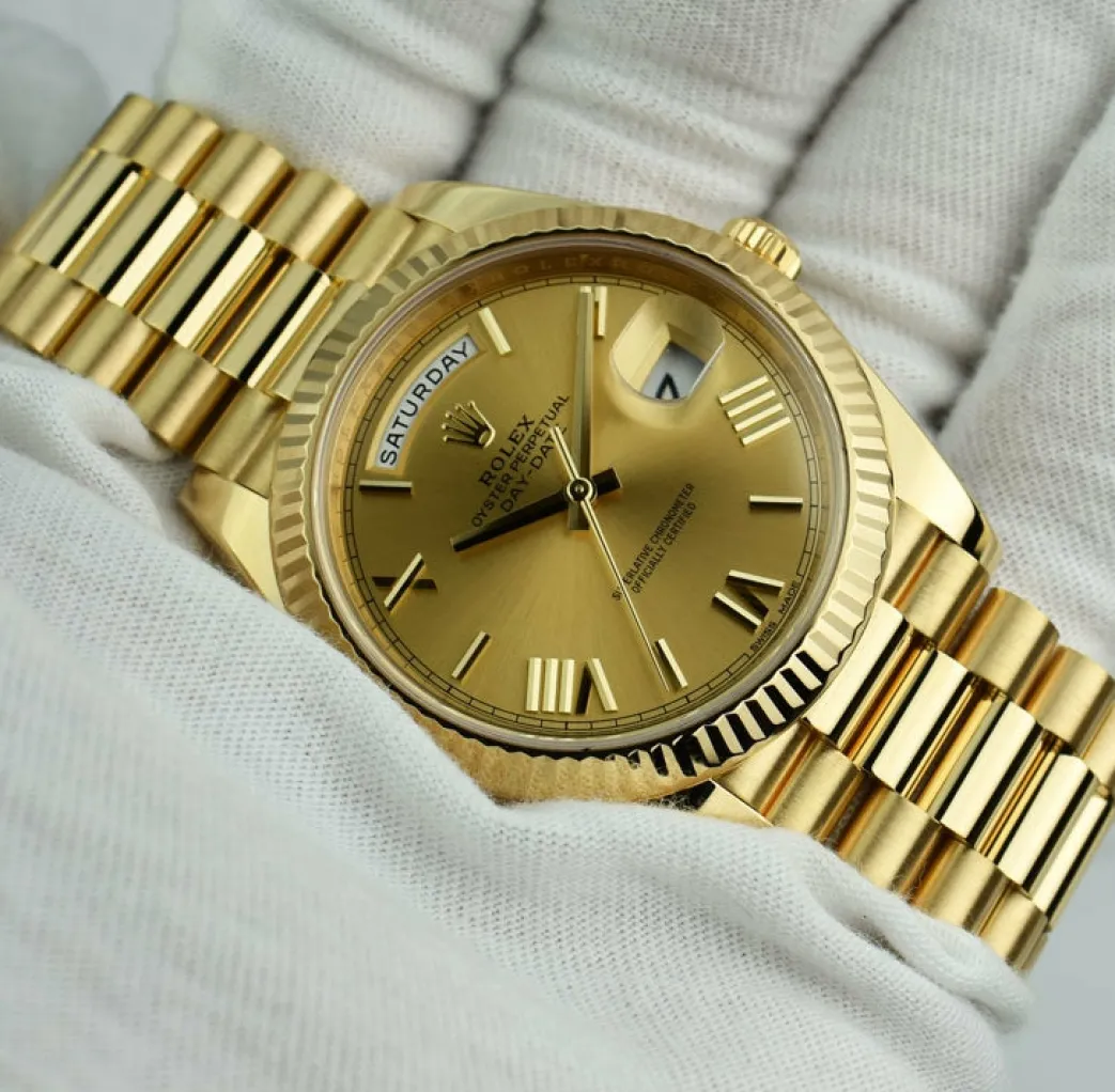 rolex_mm_kt_gold_presiden_8.webp President Dress Watches | Sant Blanc ROLEX 40mm 18kt Gold President Day Date 40 Champagne Roman Model 228238