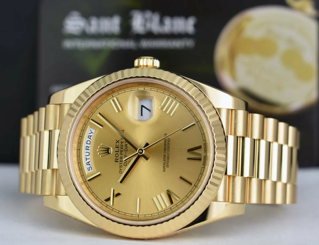 rolex_mm_kt_gold_presiden_9.webp President Dress Watches | Sant Blanc ROLEX 40mm 18kt Gold President Day Date 40 Champagne Roman Model 228238