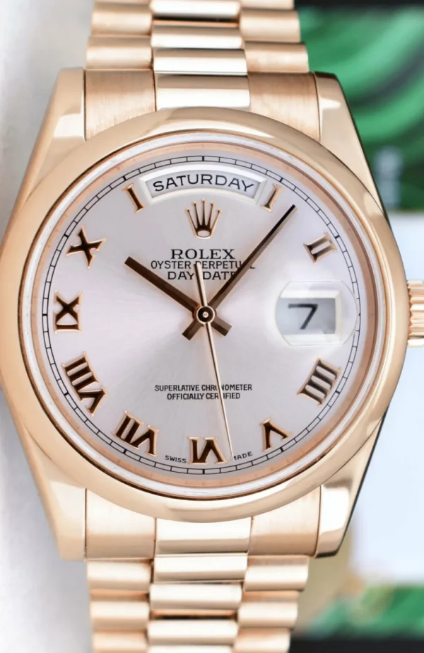 President Dress Watches | Sant Blanc ROLEX 36mm 18kt Rose Gold Day Date President Rose Roman Model 118205