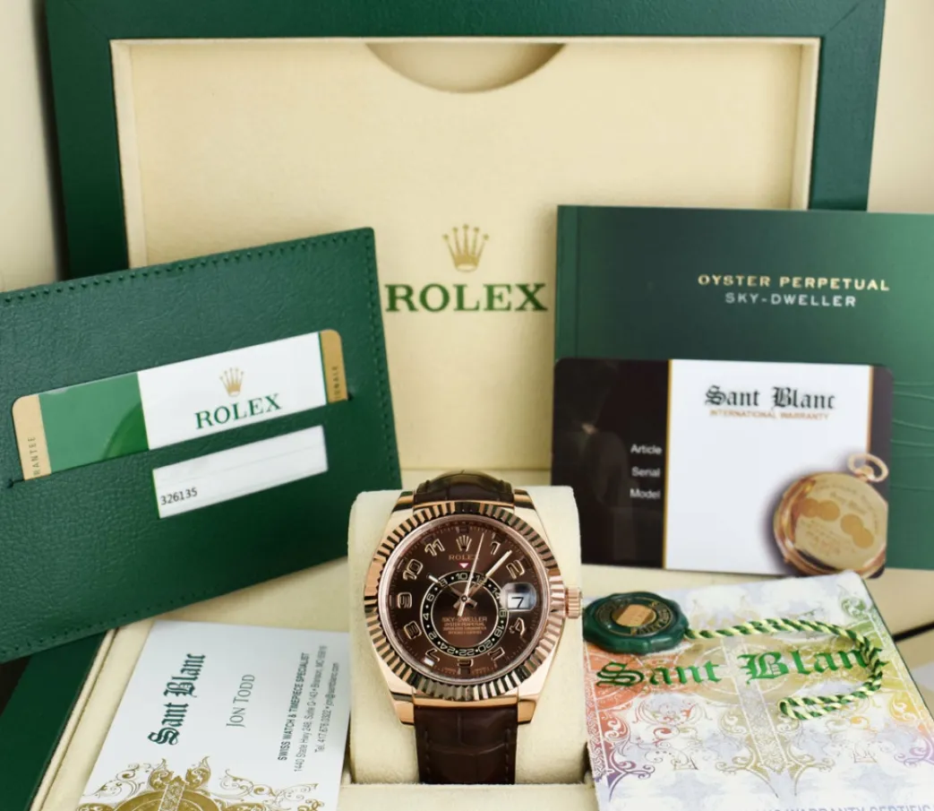 rolex_mm_kt_rose_gold_sky_0-1.webp Pilots Classic Watches | Sant Blanc ROLEX 42mm 18kt Rose Gold Sky Dweller Chocolate Arabic Dial Model 326135