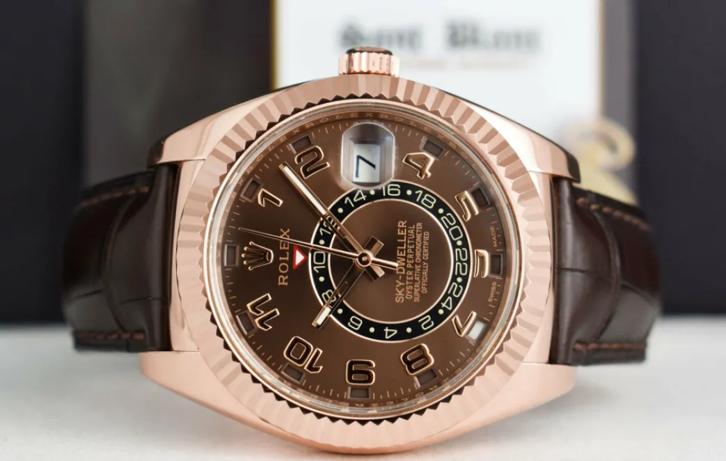 rolex_mm_kt_rose_gold_sky_3-1.webp Pilots Classic Watches | Sant Blanc ROLEX 42mm 18kt Rose Gold Sky Dweller Chocolate Arabic Dial Model 326135