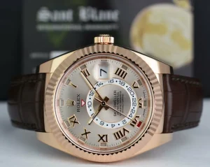 Pilots Classic Watches | Sant Blanc ROLEX 42mm 18kt Rose Gold SkyDweller Silver Roman Dial Model 326135