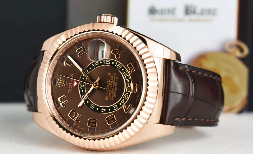 rolex_mm_kt_rose_gold_sky_4-1.webp Pilots Classic Watches | Sant Blanc ROLEX 42mm 18kt Rose Gold Sky Dweller Chocolate Arabic Dial Model 326135