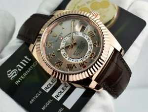 Pilots Classic Watches | Sant Blanc ROLEX 42mm 18kt Rose Gold SkyDweller Silver Roman Dial Model 326135