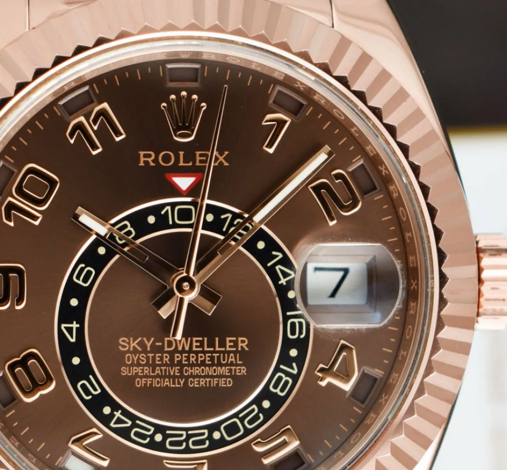 rolex_mm_kt_rose_gold_sky_8-1.webp Pilots Classic Watches | Sant Blanc ROLEX 42mm 18kt Rose Gold Sky Dweller Chocolate Arabic Dial Model 326135