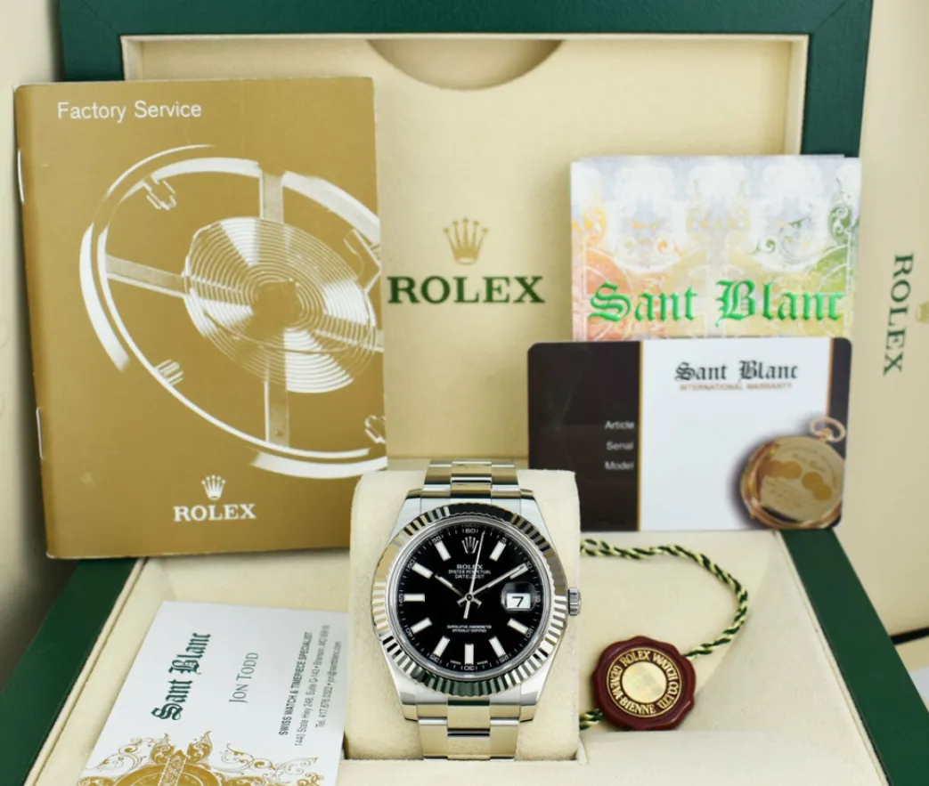 rolex_mm_kt_white_gold__s_0-4.webp Men's Watches | Dress Watches | Sant Blanc ROLEX 41mm 18kt White Gold & Stainless Steel DateJust II Black Index Model 116334