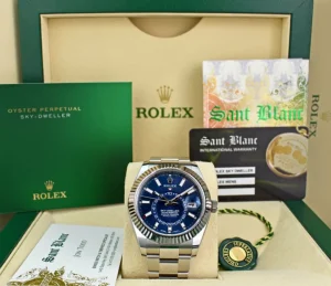 Pilots Classic Watches | Men's Watches | Sant Blanc ROLEX 42mm 18kt White Gold & Stainless Steel Sky Dweller Blue Index Dial Model 326934
