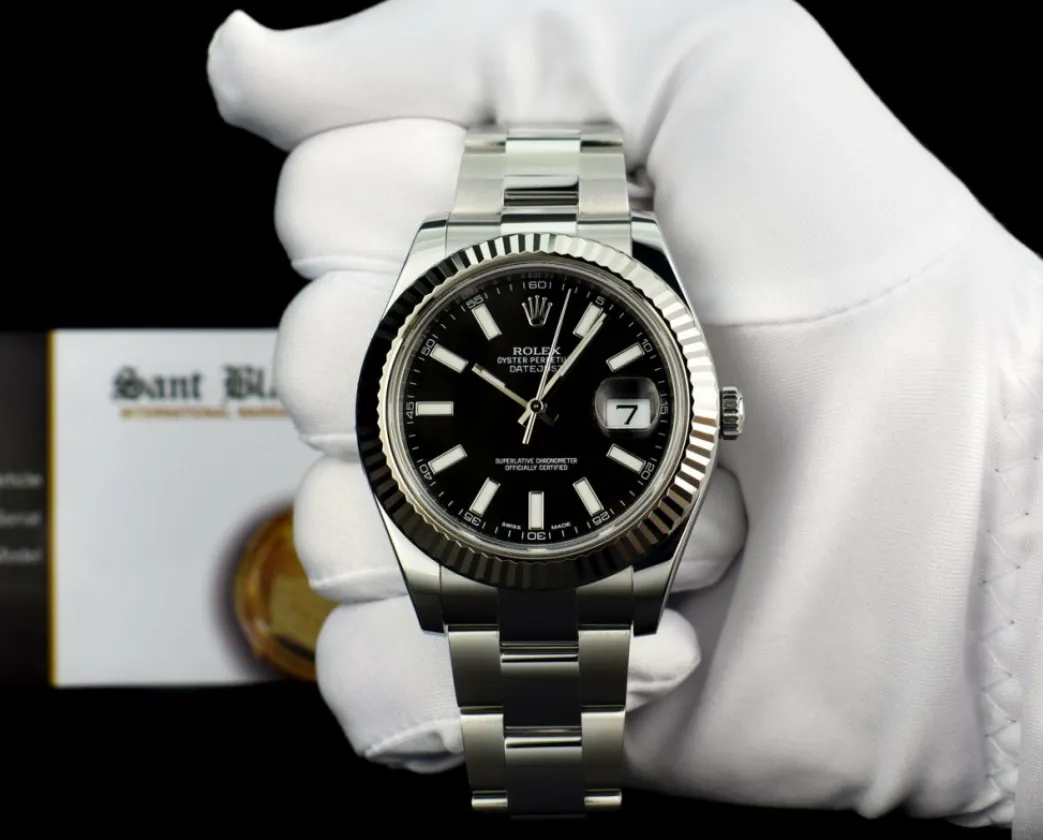 rolex_mm_kt_white_gold__s_1-4.webp Men's Watches | Dress Watches | Sant Blanc ROLEX 41mm 18kt White Gold & Stainless Steel DateJust II Black Index Model 116334