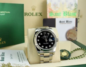 Men's Watches | Dress Watches | Sant Blanc ROLEX 36mm 18kt White Gold & Stainless Steel Datejust Black Diamond Model 116234