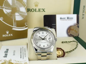 Dress Watches | Sant Blanc ROLEX 41mm 18kt White Gold & Stainless Steel DateJust II Silver Diamond Dial Model 116334