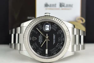 Men's Watches | Dress Watches | Sant Blanc ROLEX 41mm 18kt White Gold & Stainless Steel DateJust II Black Roman Dial Model 116334