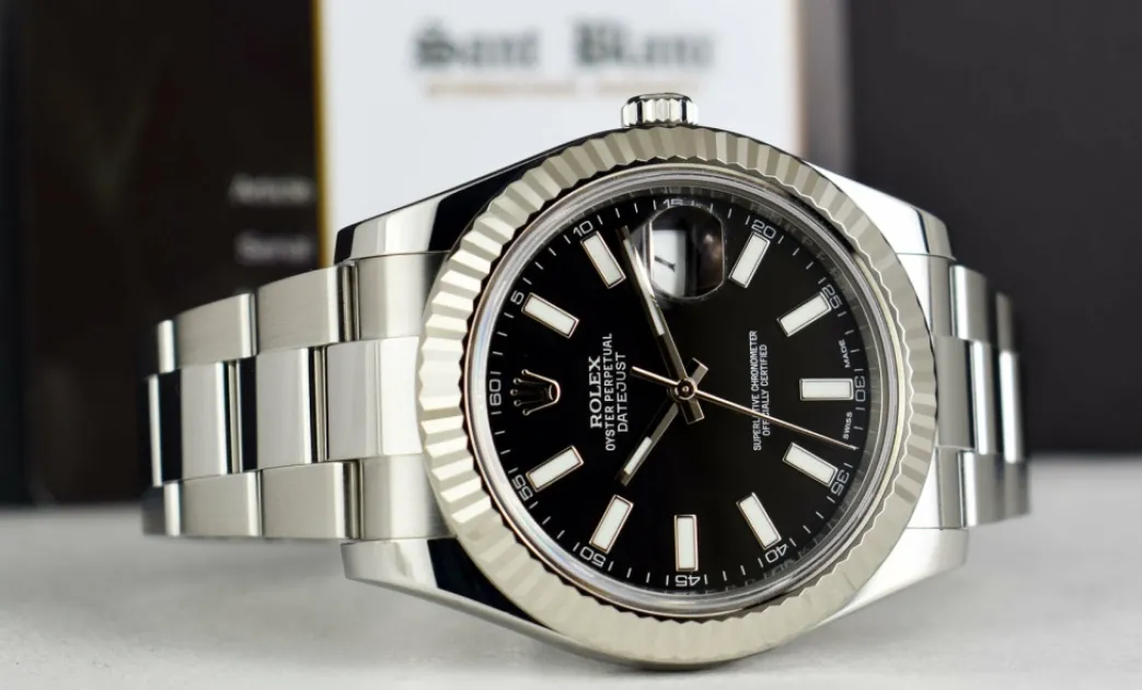 rolex_mm_kt_white_gold__s_5-4.webp Men's Watches | Dress Watches | Sant Blanc ROLEX 41mm 18kt White Gold & Stainless Steel DateJust II Black Index Model 116334
