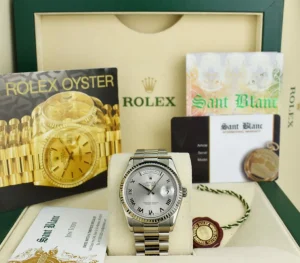 Men's Watches | President Dress Watches | Sant Blanc ROLEX 36mm 18kt White Gold Day Date President Silver Roman Dial Model 118239