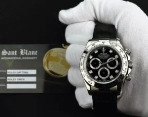 Men's Watches | Racing Professional Watches | Sant Blanc ROLEX 40mm 18kt White Gold Daytona on Strap Black Diamond Model 116519