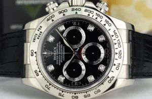 Men's Watches | Racing Professional Watches | Sant Blanc ROLEX 40mm 18kt White Gold Daytona on Strap Black Diamond Model 116519