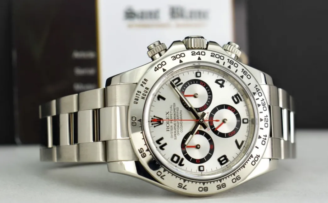 rolex_mm_kt_white_gold_da_5-1.webp Racing Professional Watches | Sant Blanc ROLEX 40mm 18kt White Gold Daytona Silver Arabic Race Dial Model 116509