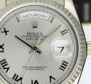 Men's Watches | President Dress Watches | Sant Blanc ROLEX 36mm 18kt White Gold Day Date President Silver Roman Dial Model 118239