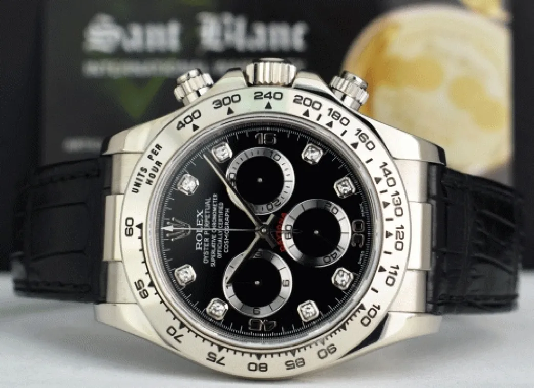 rolex_mm_kt_white_gold_da_6-2.webp Men's Watches | Racing Professional Watches | Sant Blanc ROLEX 40mm 18kt White Gold Daytona on Strap Black Diamond Model 116519