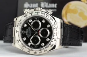 Men's Watches | Racing Professional Watches | Sant Blanc ROLEX 40mm 18kt White Gold Daytona on Strap Black Diamond Model 116519