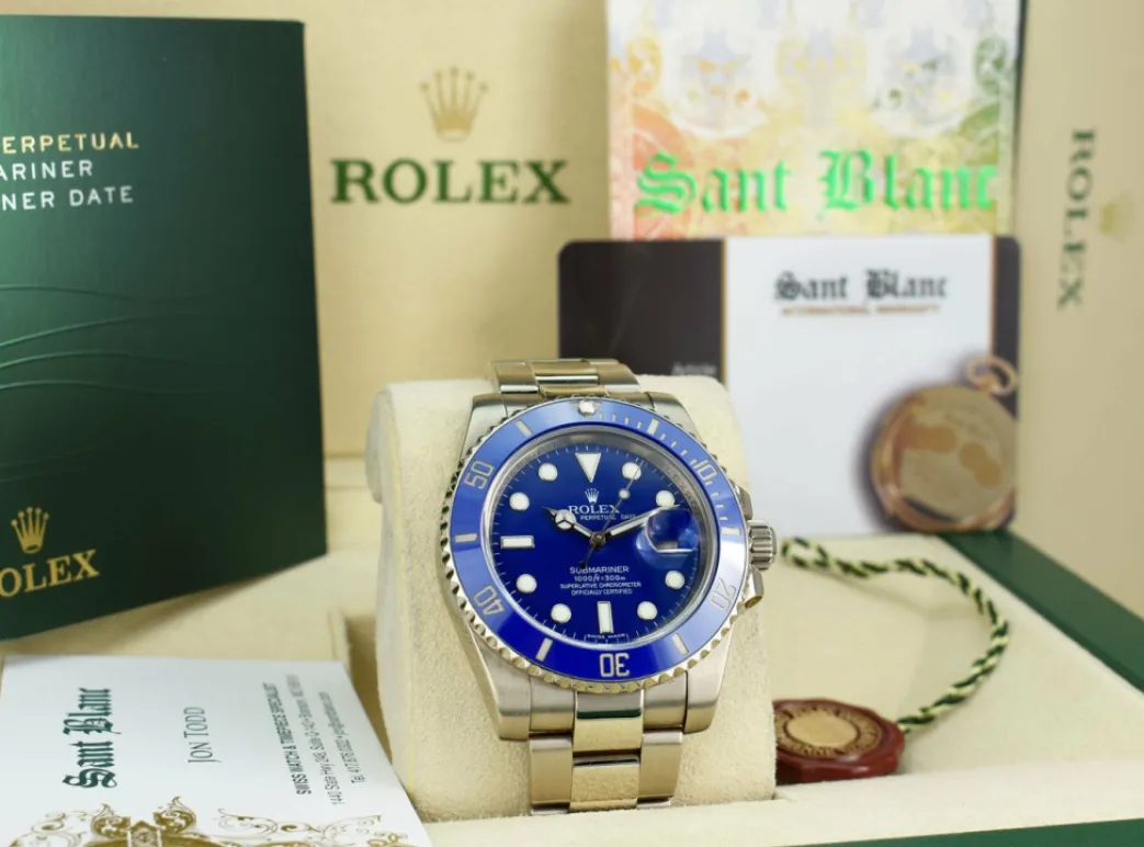 rolex_mm_kt_white_gold_su_0-2.webp Diving Professional Watches | Men's Watches | Sant Blanc ROLEX 40mm 18kt White Gold Submariner "Smurf" Blue Dial Blue Ceramic Bezel Model 116619