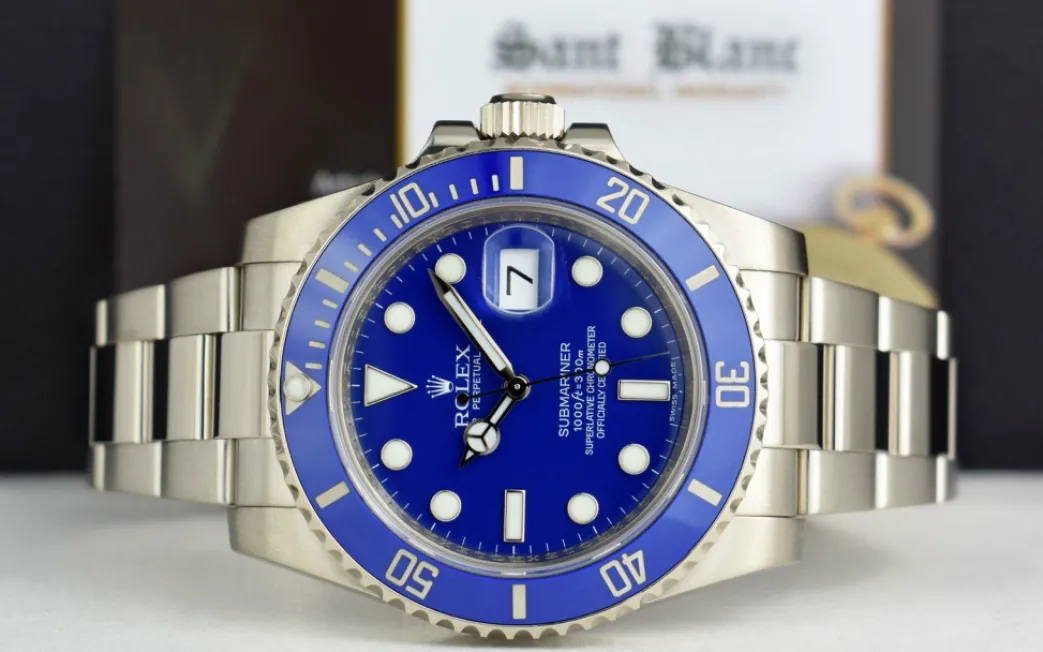 rolex_mm_kt_white_gold_su_2-2.webp Diving Professional Watches | Men's Watches | Sant Blanc ROLEX 40mm 18kt White Gold Submariner "Smurf" Blue Dial Blue Ceramic Bezel Model 116619