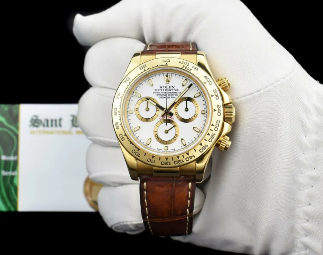 rolex_mm_kt_yellow_gold_d_1-1.webp Men's Watches | Racing Professional Watches | Sant Blanc ROLEX 40mm 18kt Yellow Gold Daytona Leather Strap White Index Dial Model 116518