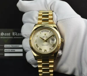 President Dress Watches | Sant Blanc ROLEX 41mm 18kt Yellow Gold DayDate II President Silver Roman Dial Model 218238