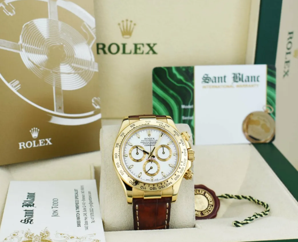 rolex_mm_kt_yellow_gold_d_2-1.webp Men's Watches | Racing Professional Watches | Sant Blanc ROLEX 40mm 18kt Yellow Gold Daytona Leather Strap White Index Dial Model 116518