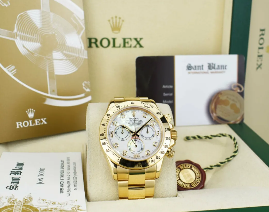 rolex_mm_kt_yellow_gold_d_2-2.webp Men's Watches | Racing Professional Watches | Sant Blanc ROLEX 40mm 18kt Yellow Gold Daytona Mother of Pearl Diamond Dial Model 116528