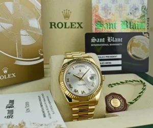 President Dress Watches | Sant Blanc ROLEX 41mm 18kt Yellow Gold DayDate II President Silver Roman Dial Model 218238