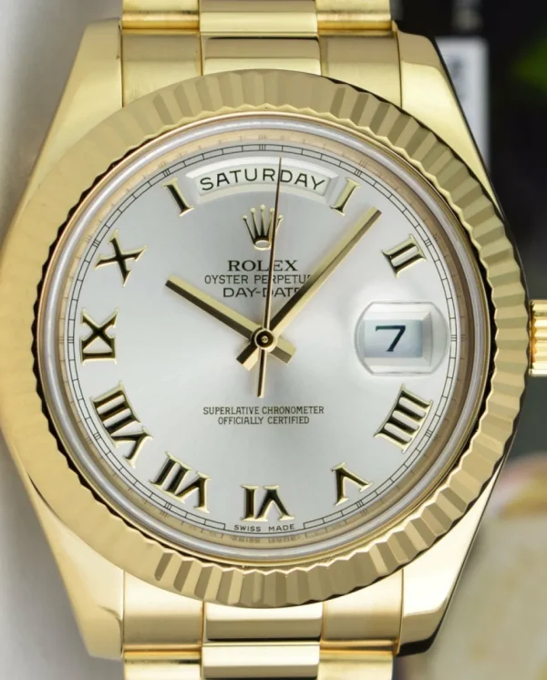 President Dress Watches | Sant Blanc ROLEX 41mm 18kt Yellow Gold DayDate II President Silver Roman Dial Model 218238