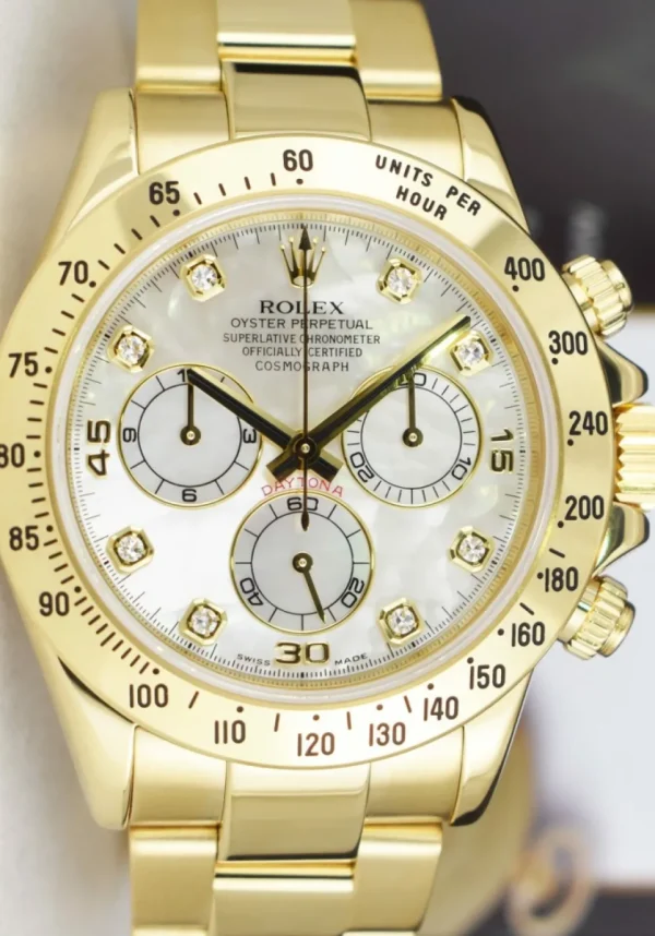 Men's Watches | Racing Professional Watches | Sant Blanc ROLEX 40mm 18kt Yellow Gold Daytona Mother of Pearl Diamond Dial Model 116528