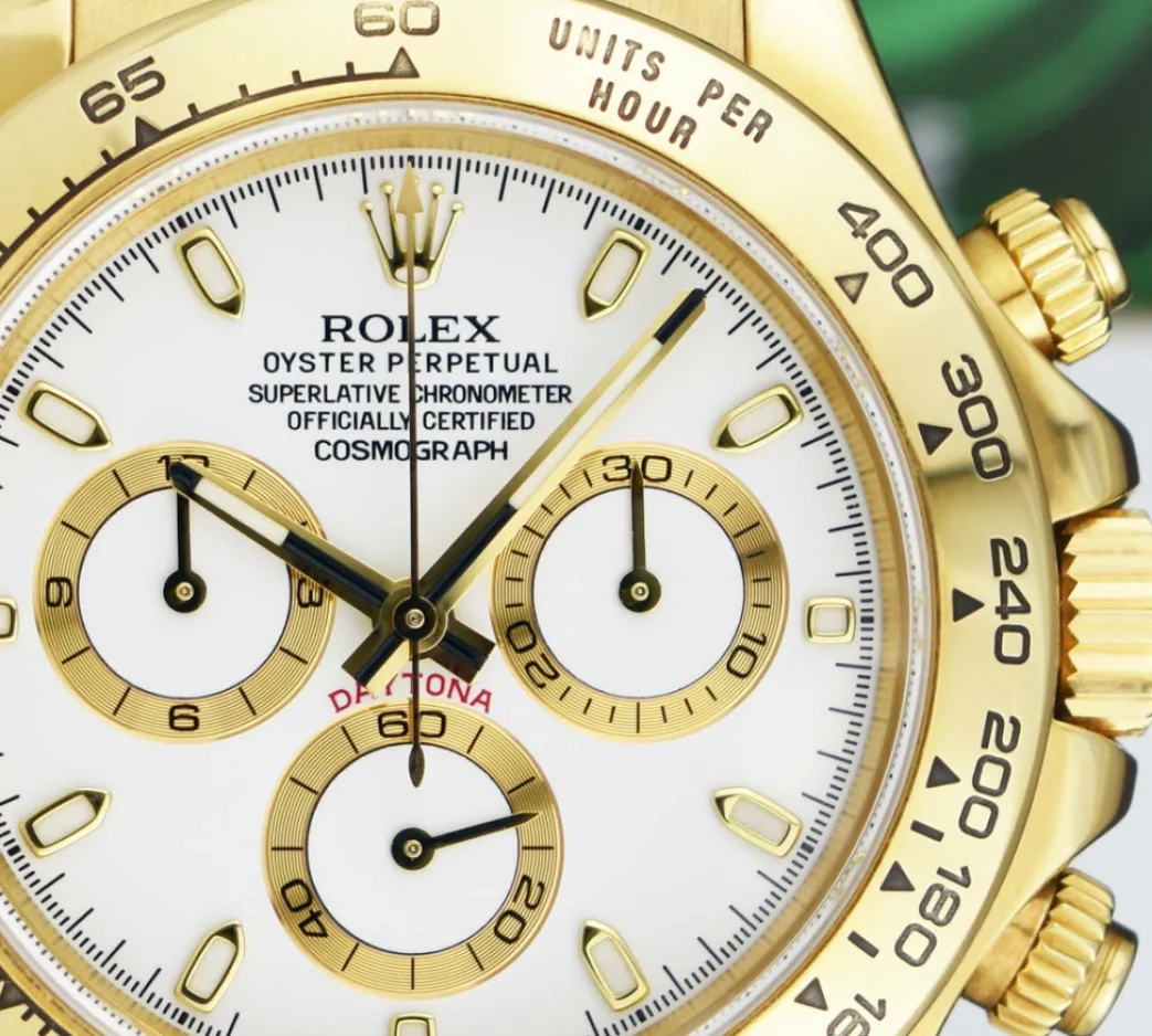 rolex_mm_kt_yellow_gold_d_6-1.webp Men's Watches | Racing Professional Watches | Sant Blanc ROLEX 40mm 18kt Yellow Gold Daytona Leather Strap White Index Dial Model 116518