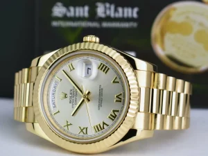 President Dress Watches | Sant Blanc ROLEX 41mm 18kt Yellow Gold DayDate II President Silver Roman Dial Model 218238